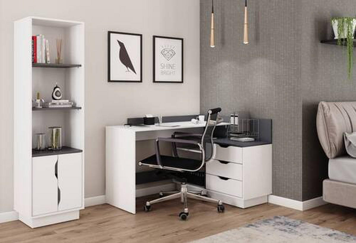 ECKSCHREIBTISCH 129/105/84 cm  in Schwarz, Weiß  - Schwarz/Weiß, LIFESTYLE, Holzwerkstoff (129/105/84cm) - MID.YOU