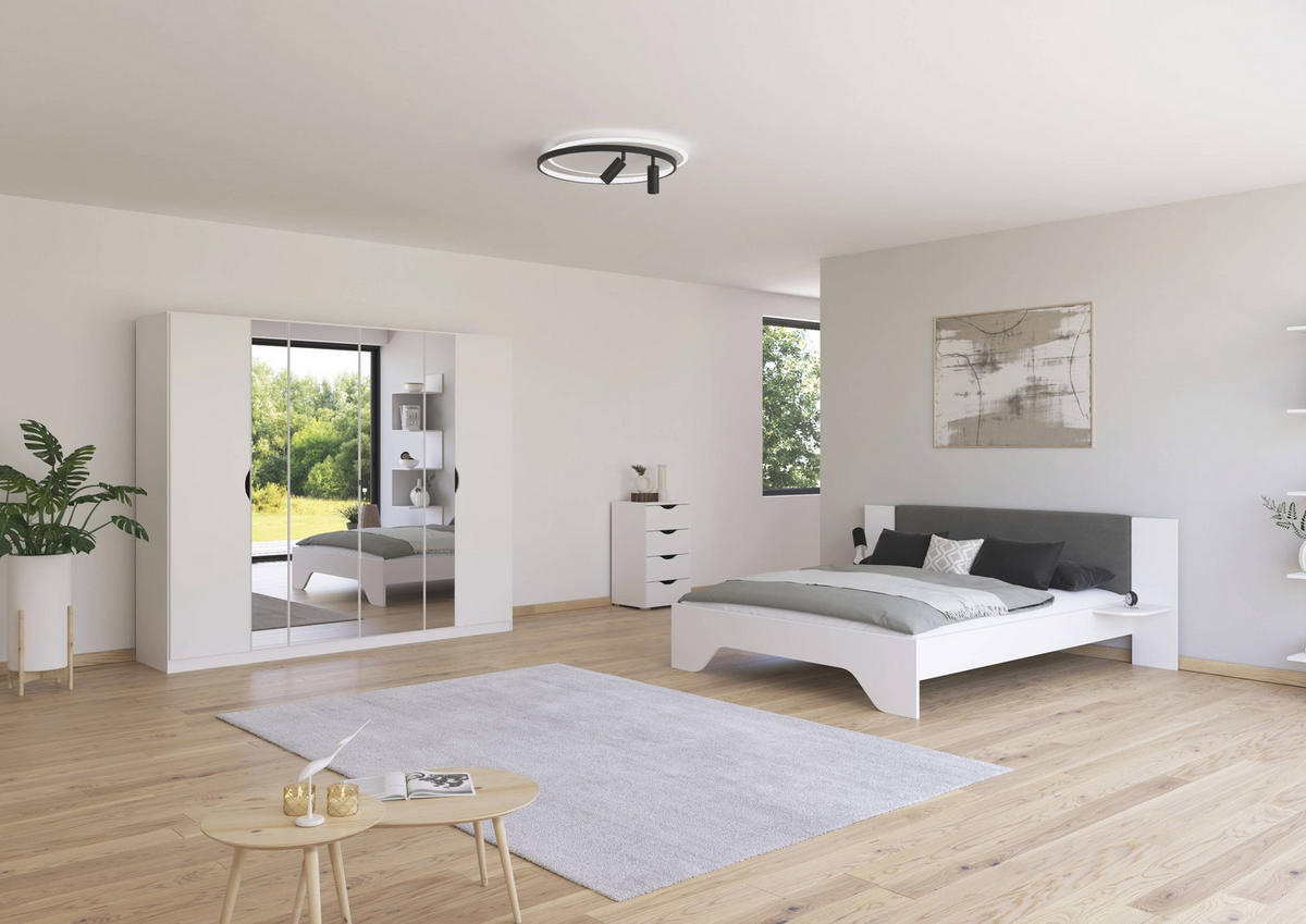 BETTANLAGE 160/200 cm  in Weiss, Dunkelgrau   - Weiss/Dunkelgrau, Design, Holzwerkstoff/Textil (160/200cm) - Boxxx