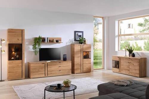 WOHNWAND  in Schwarz, Eichefarben  360/195,5/46.5 cm  - Eichefarben/Anthrazit, Natur, Glas/Holz (360/195,5/46.5cm) - Linea Natura
