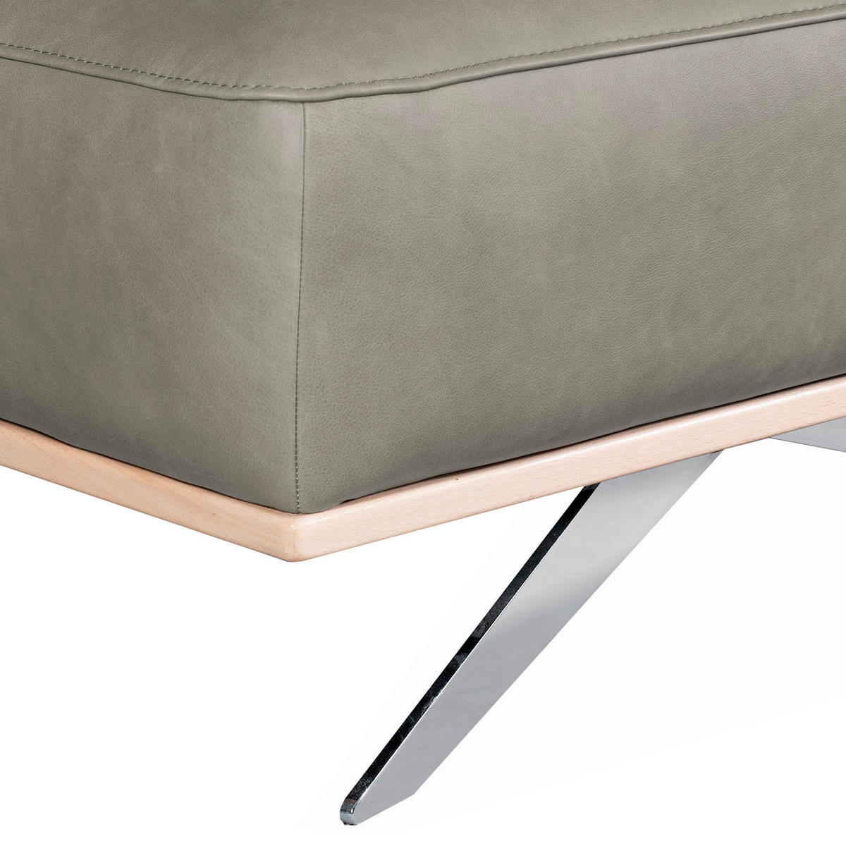 HOCKER Echtleder Grau  - Chromfarben/Grau, Design, Leder/Metall (95/46/80cm) - Livetastic