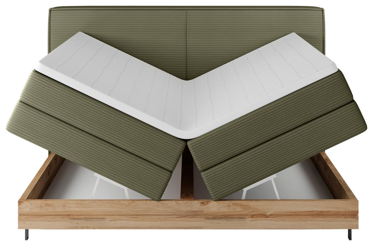 BOXSPRINGBETT 160/200 cm  in Olivgrün  - Schwarz/Olivgrün, Natur, Holz/Textil (160/200cm) - Valnatura