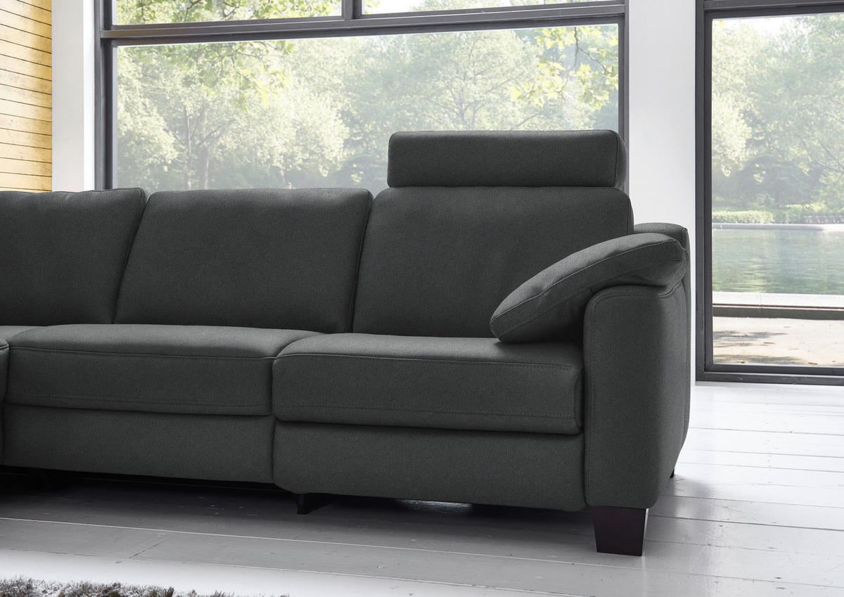 ECKSOFA in Echtleder Anthrazit  - Eichefarben/Anthrazit, Design, Leder/Holz (235/259cm) - Valdera