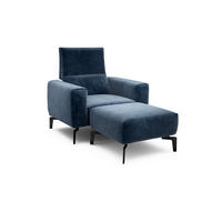 Sessel inkl. Hocker in Samt Dunkelblau  - Schwarz/Dunkelblau, Design, Textil/Metall (110/85/86-94cm) - SENSOO