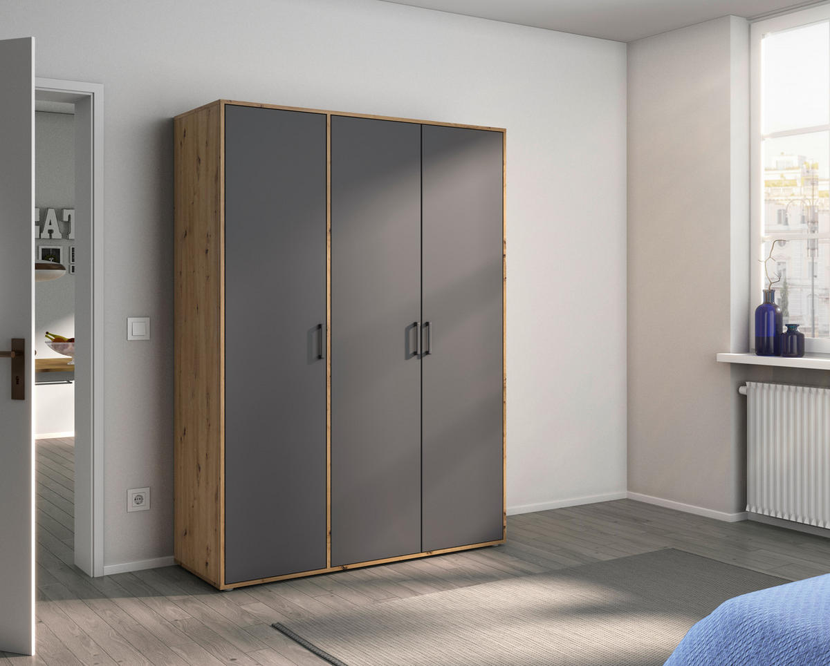 DREHTÜRENSCHRANK in Grau, Eiche Artisan  - Eiche Artisan/Grau, Modern, Holzwerkstoff/Kunststoff (140/194/53cm) - Rauch Möbel