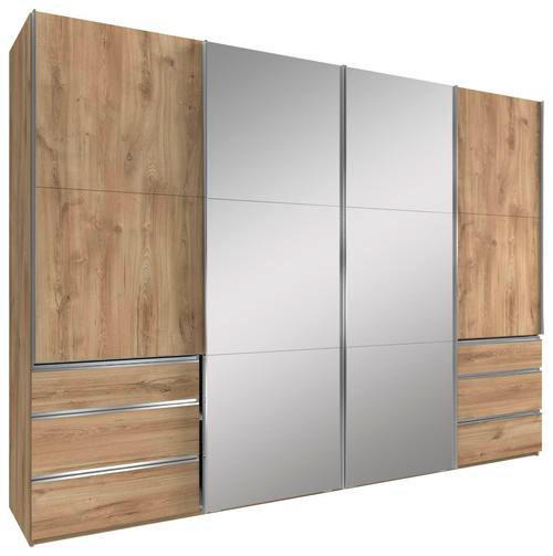 SCHWEBETÜRENSCHRANK 300/216/65 cm 4-türig Eichefarben  - Chromfarben/Eichefarben, MODERN, Glas/Holzwerkstoff (300/216/65cm) - MID.YOU