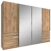 SCHWEBETÜRENSCHRANK  in Eichefarben  - Chromfarben/Eichefarben, MODERN, Glas/Holzwerkstoff (300/216/65cm) - Livetastic