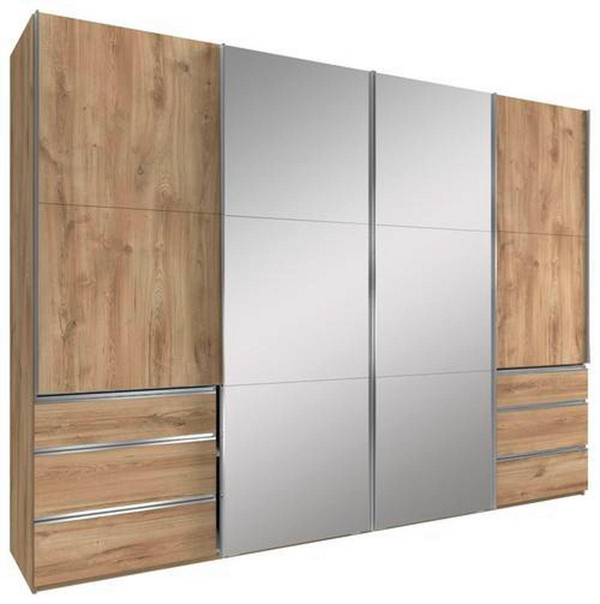 SCHWEBETÜRENSCHRANK in Eichefarben  - Chromfarben/Eichefarben, Modern, Glas/Holzwerkstoff (300/216/65cm) - Livetastic