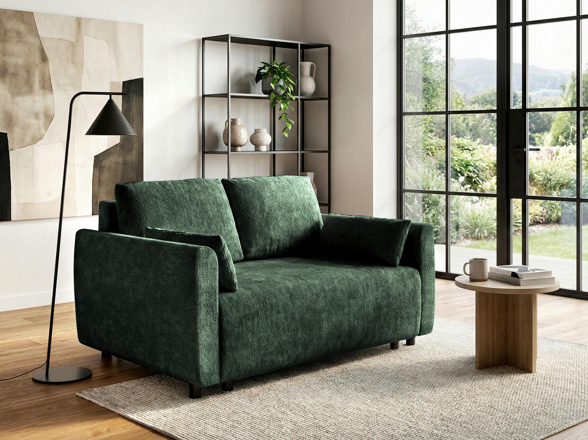 SCHLAFSOFA  in Chenille Waldgrün  - Waldgrün/Schwarz, KONVENTIONELL, Kunststoff/Textil (161/90/108cm) - Carryhome
