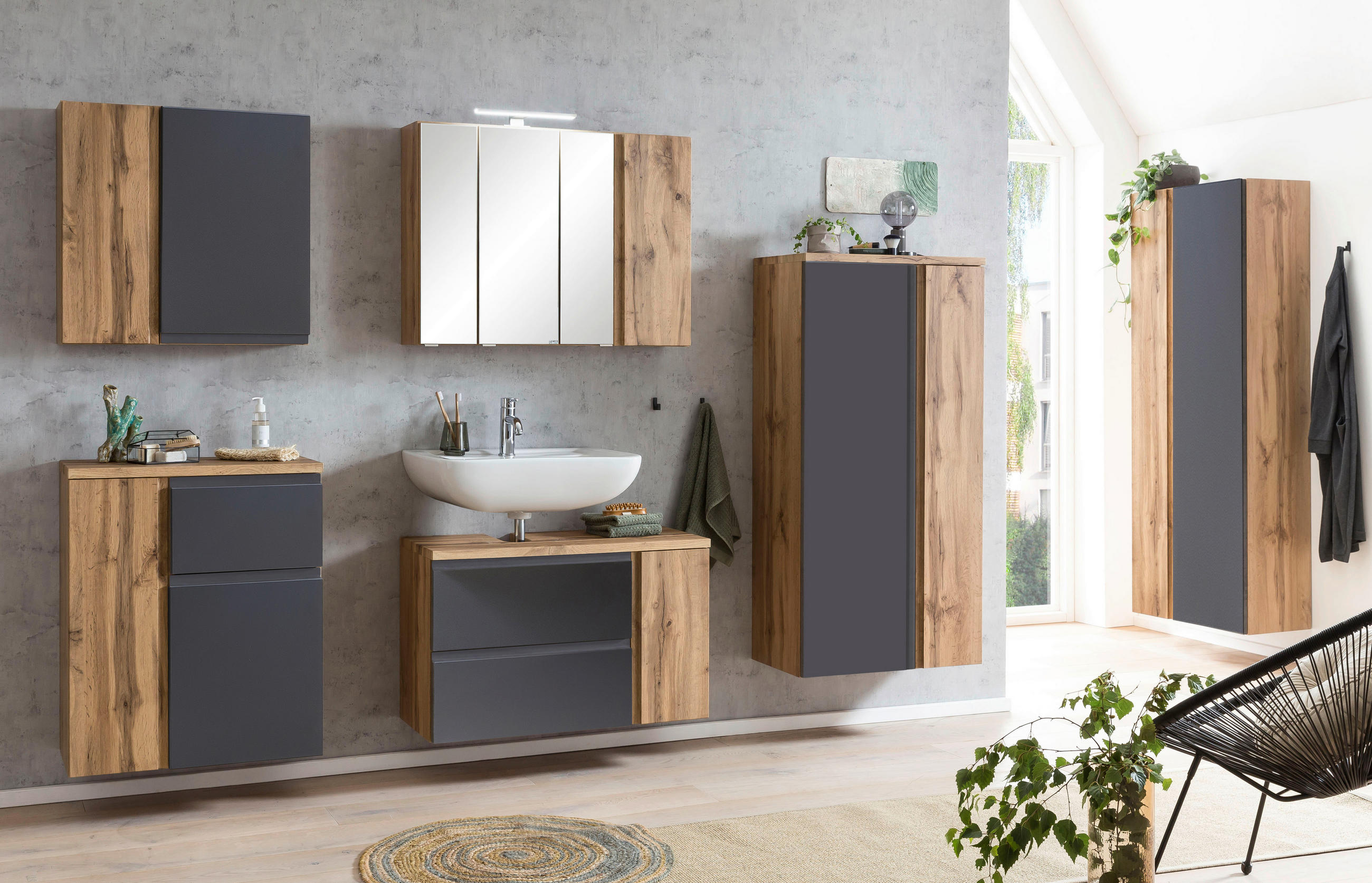 MIDISCHRANK 65/130/35 cm - Eiche Wotan/Grau, Modern, Holzwerkstoff (65/130/35cm) - Held