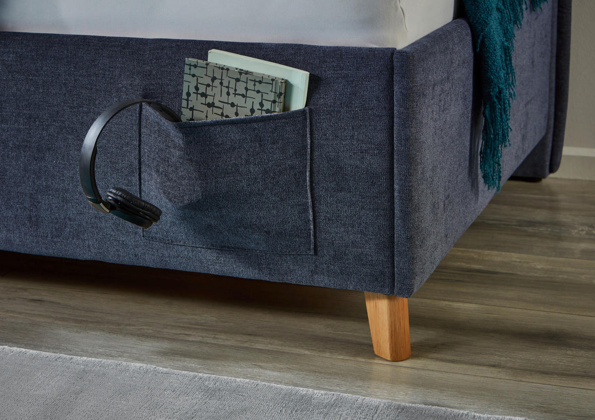 POLSTERLIEGE in Flachgewebe Dunkelblau  - Eichefarben/Dunkelblau, Konventionell, Holz/Textil (90/200cm) - home24