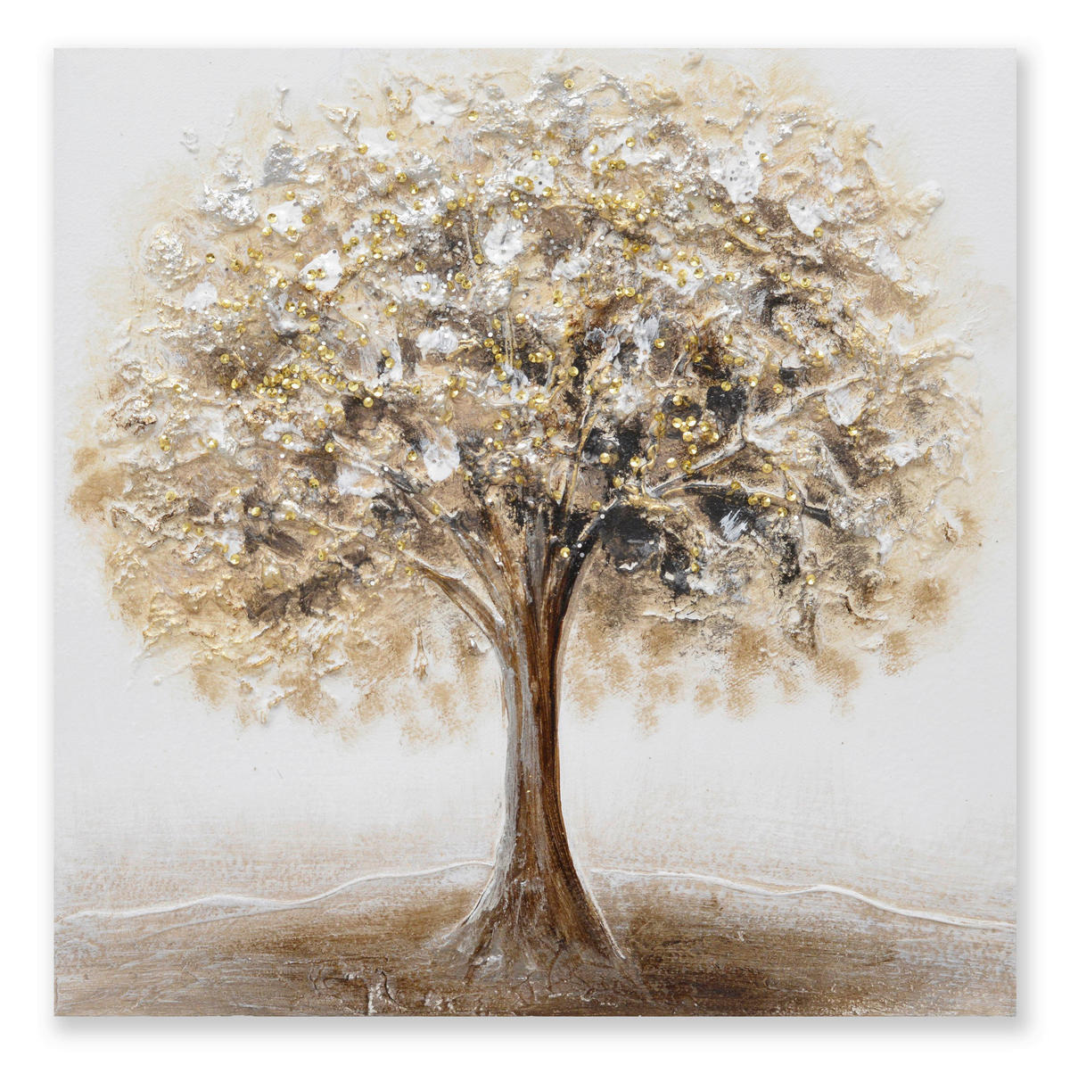 OLJNA SLIKA  30/30 cm   - zlate barve/bela, Design, umetna masa/tekstil (30/30cm) - Monee