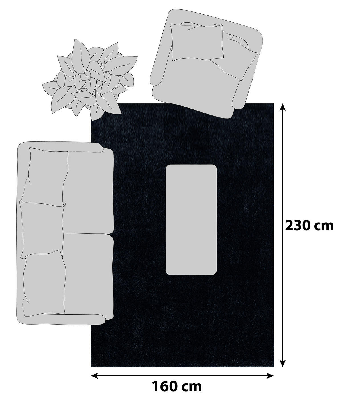 HOCHFLORTEPPICH 160/230 cm ATA 7000 Anthrazit  - Anthrazit, Design, Textil (160/230cm) - Novel