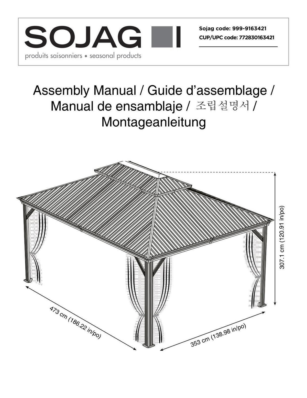 PAVILLON 483/307/363 cm Stahl  - Anthrazit, Basics, Metall (483/307/363cm)