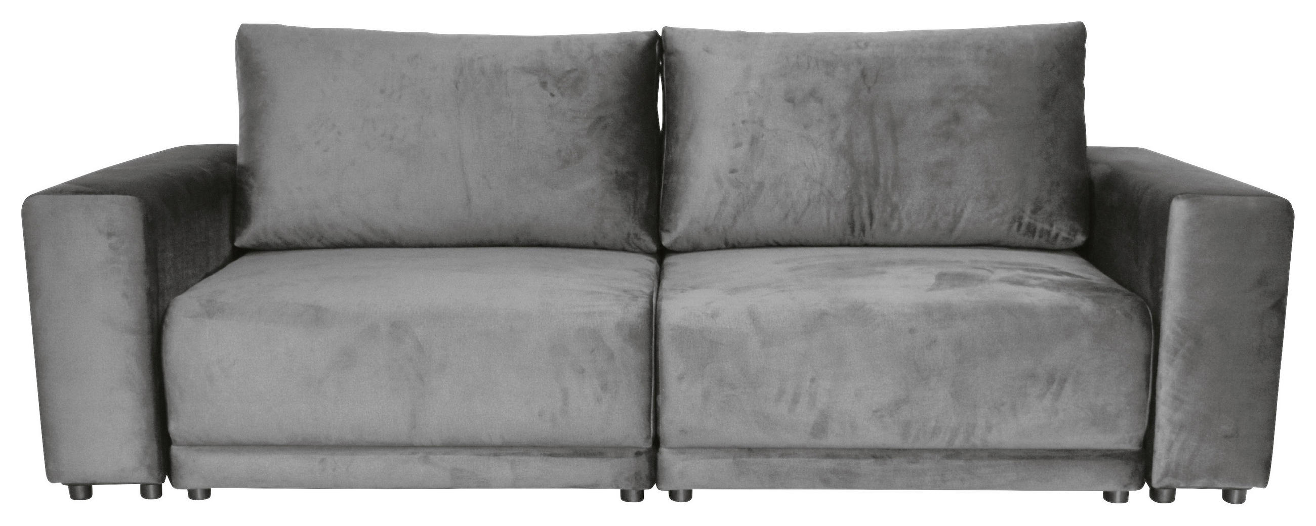 BIGSOFA  in Velours Dunkelgrau  - Dunkelgrau/Schwarz, Design, Kunststoff/Textil (256/88/120cm) - home24