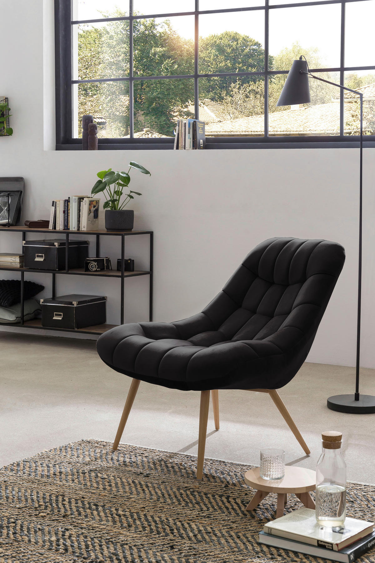 XXL-SESSEL Samt Naturfarben, Schwarz    - Schwarz/Naturfarben, MODERN, Textil/Metall (76/85,6/85,6cm) - Livetastic