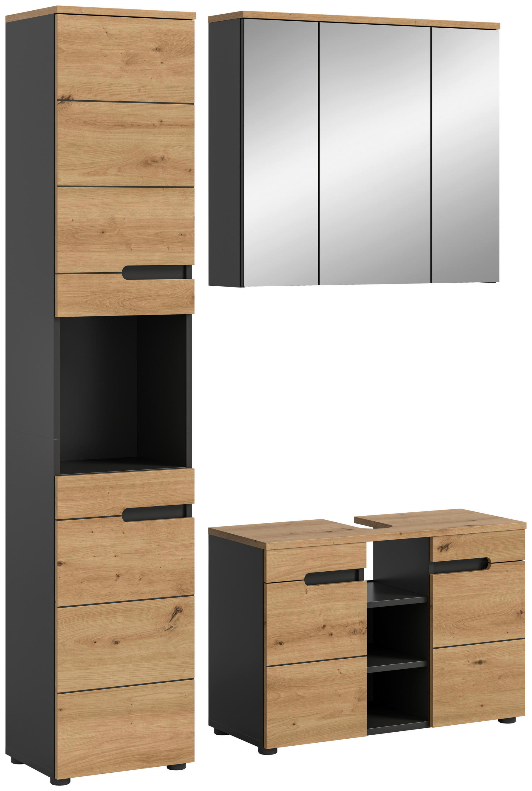 BADEZIMMER 3-teilig  in 118 cm  - Schwarz/Eiche Artisan, MODERN, Glas/Holzwerkstoff (118cm) - MID.YOU