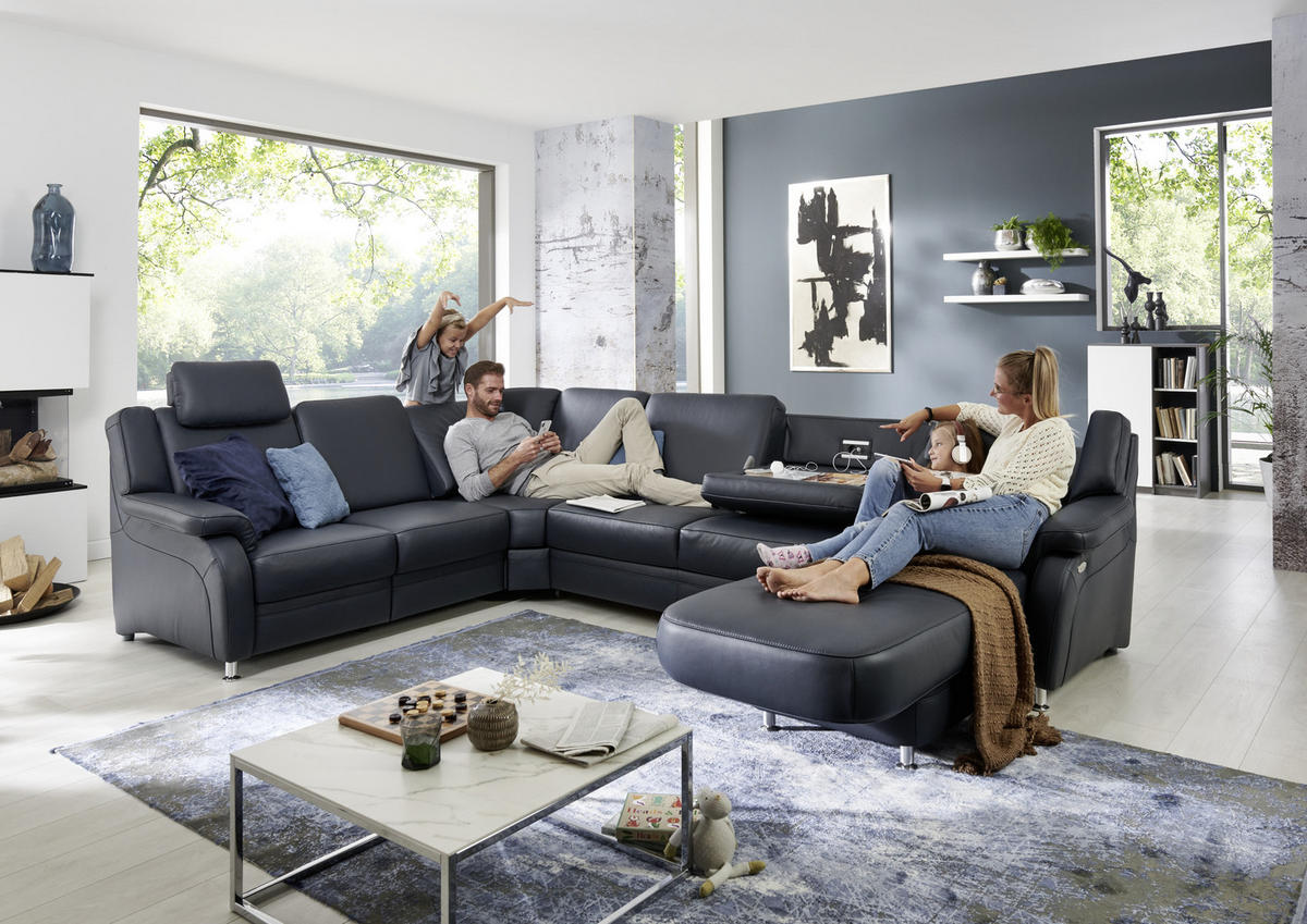 WOHNLANDSCHAFT in Echtleder Anthrazit  - Anthrazit/Alufarben, Konventionell, Leder/Metall (239/329/165cm) - Beldomo Premium