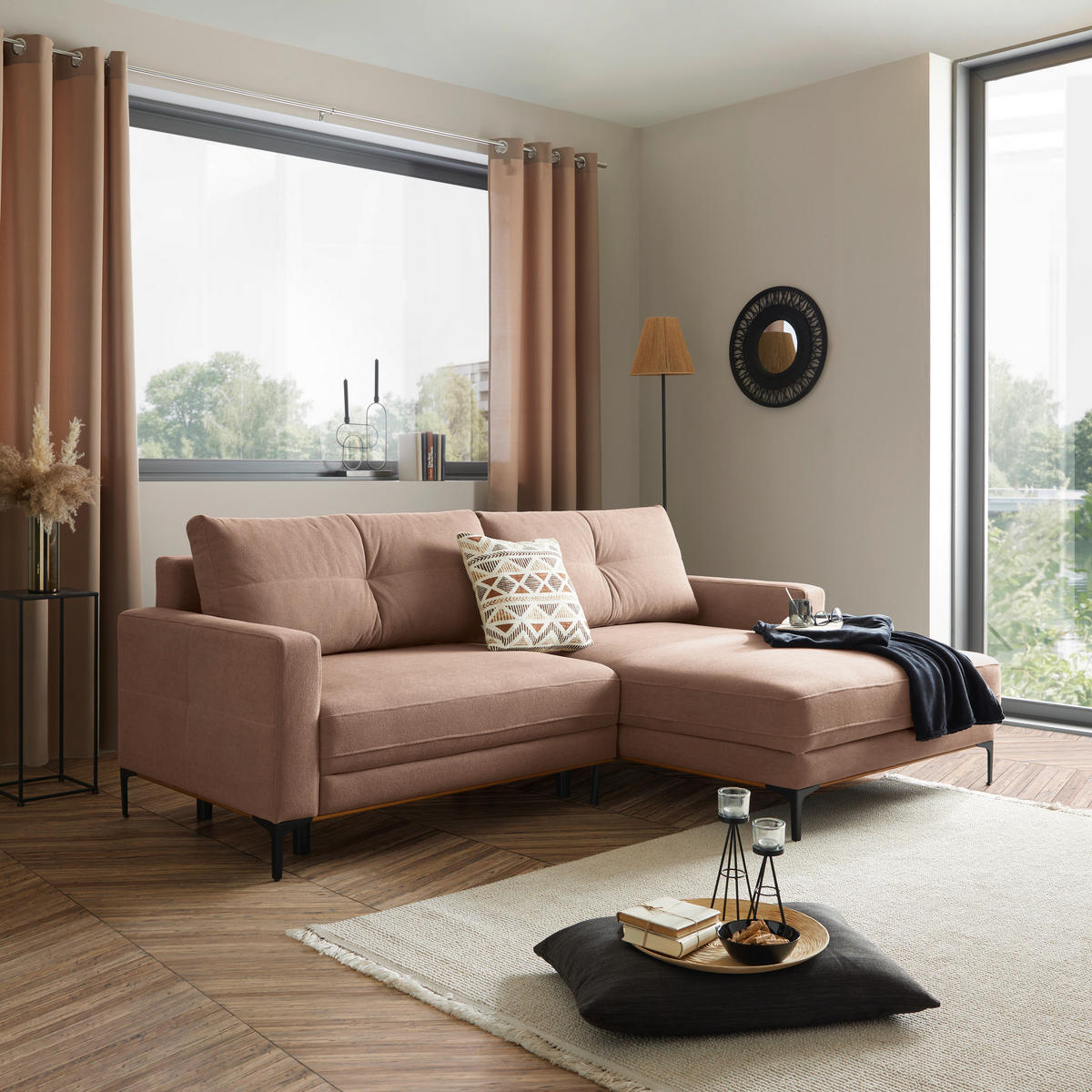 ECKSOFA in Rosa  - Schwarz/Rosa, Modern, Textil/Metall (238/162cm) - Ondega