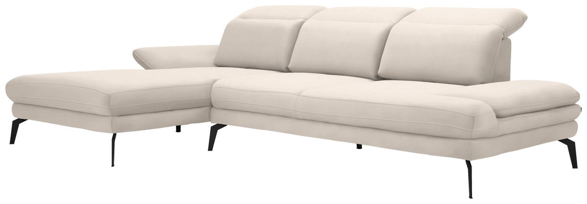 ECKSOFA in Chenille Weiss  - Weiss/Schwarz, Design, Textil/Metall (180/289cm) - Stylife