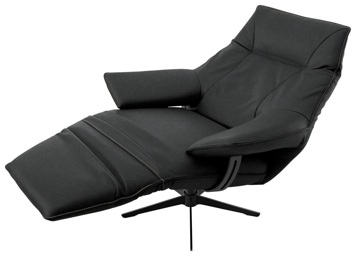 RELAXSESSEL in Leder Schwarz  - Beige/Schwarz, Design, Leder/Metall (92/79/82cm) - Dieter Knoll