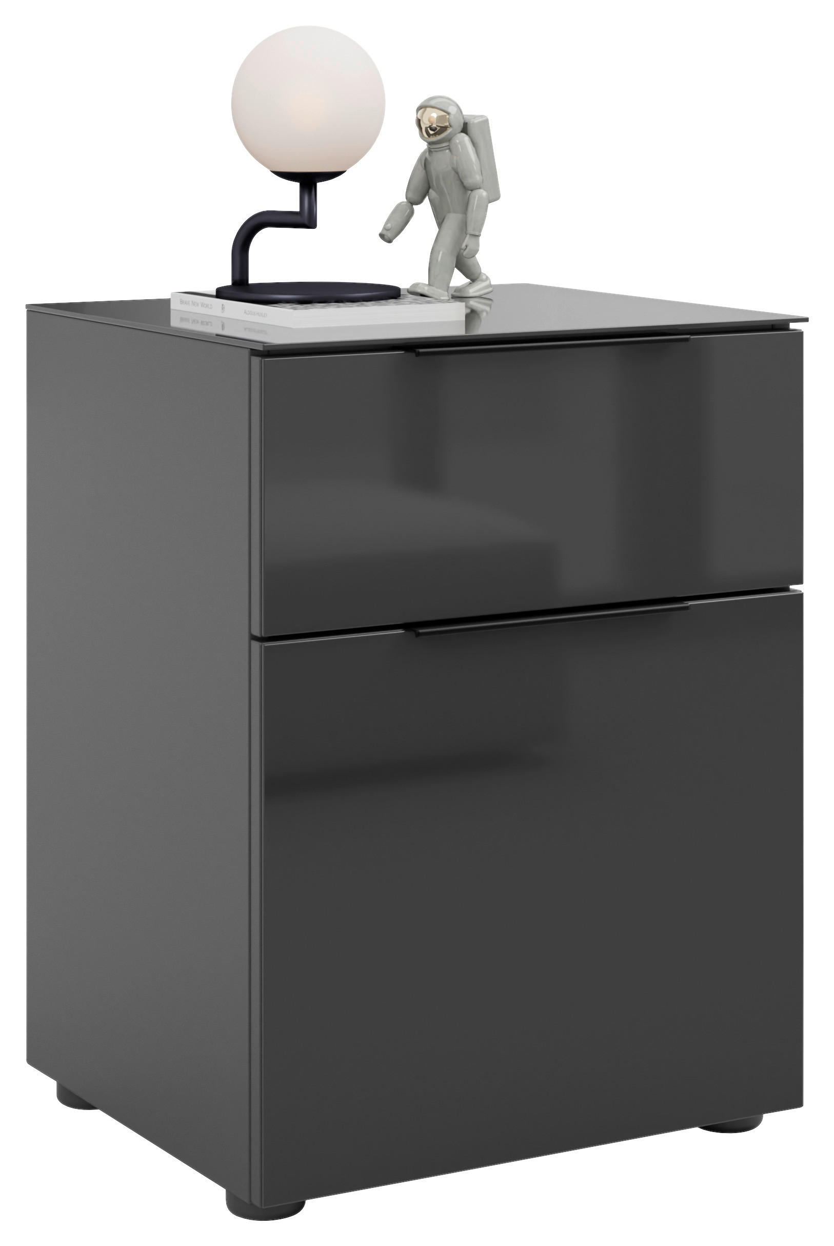 NACHTSCHRANK 45/60/40 cm  - Anthrazit/Anthrazit Hochglanz, Basics, Glas/Holzwerkstoff (45/60/40cm)