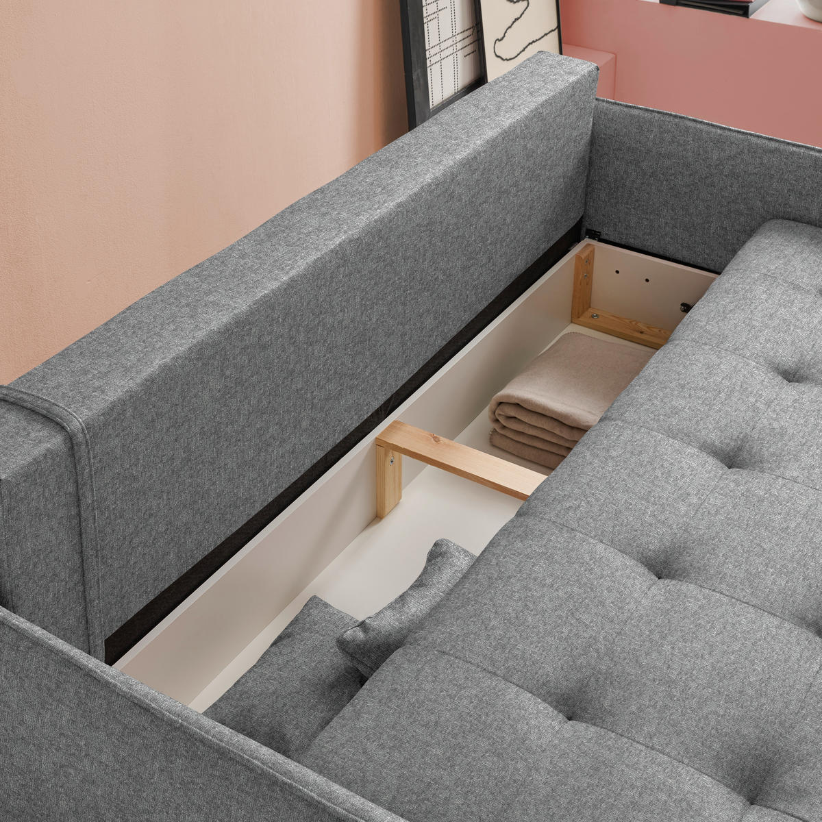SCHLAFSOFA Chenille Grau  - Buchefarben/Grau, Design, Holz/Textil (217/97/101cm) - Carryhome