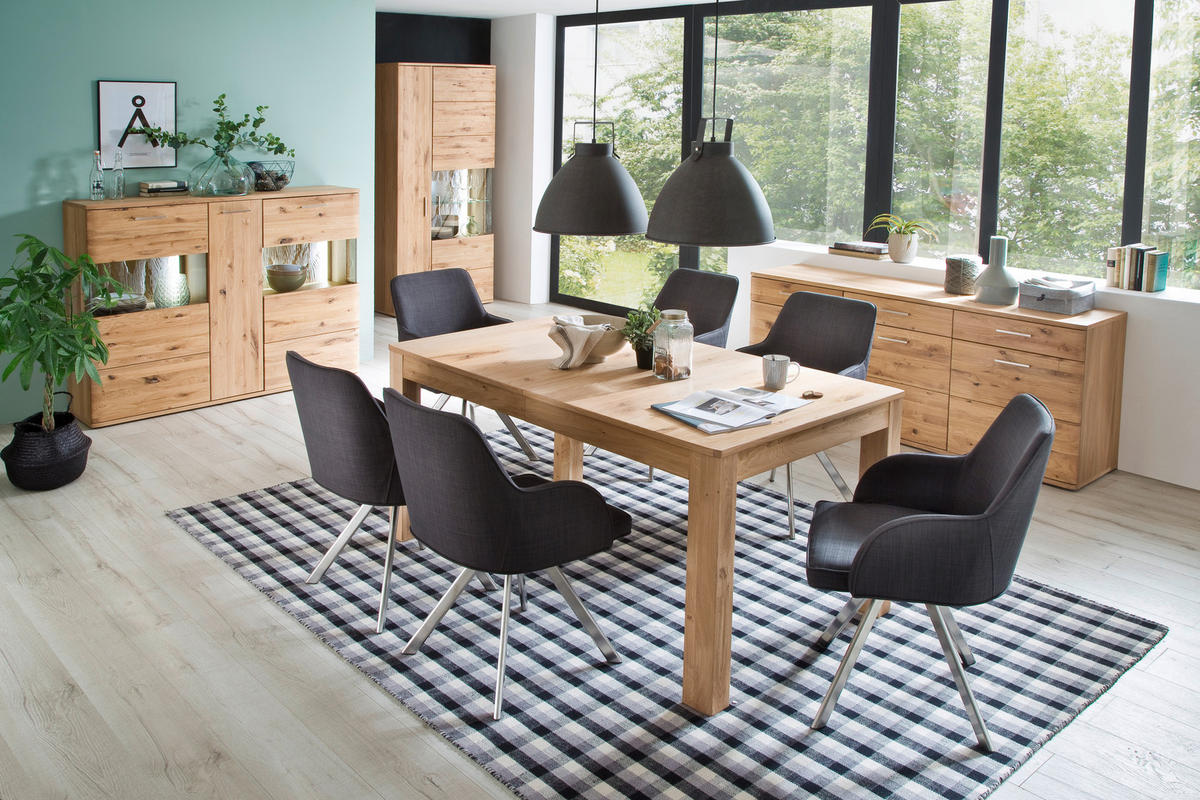 VITRINENKOMBINATION Santori in furniert, teilmassiv Asteiche Eichefarben  - Eichefarben/Schwarz, Design, Glas/Holz (90/208/37cm) - Livetastic