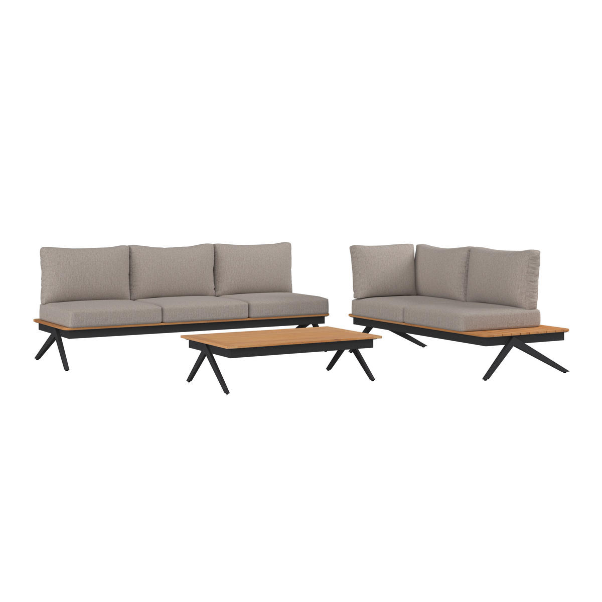 ENSEMBLE LOUNGE 3-teilig  - Anthrazit/Naturfarben, Modern, Holz/Textil (286/166cm) - Amatio