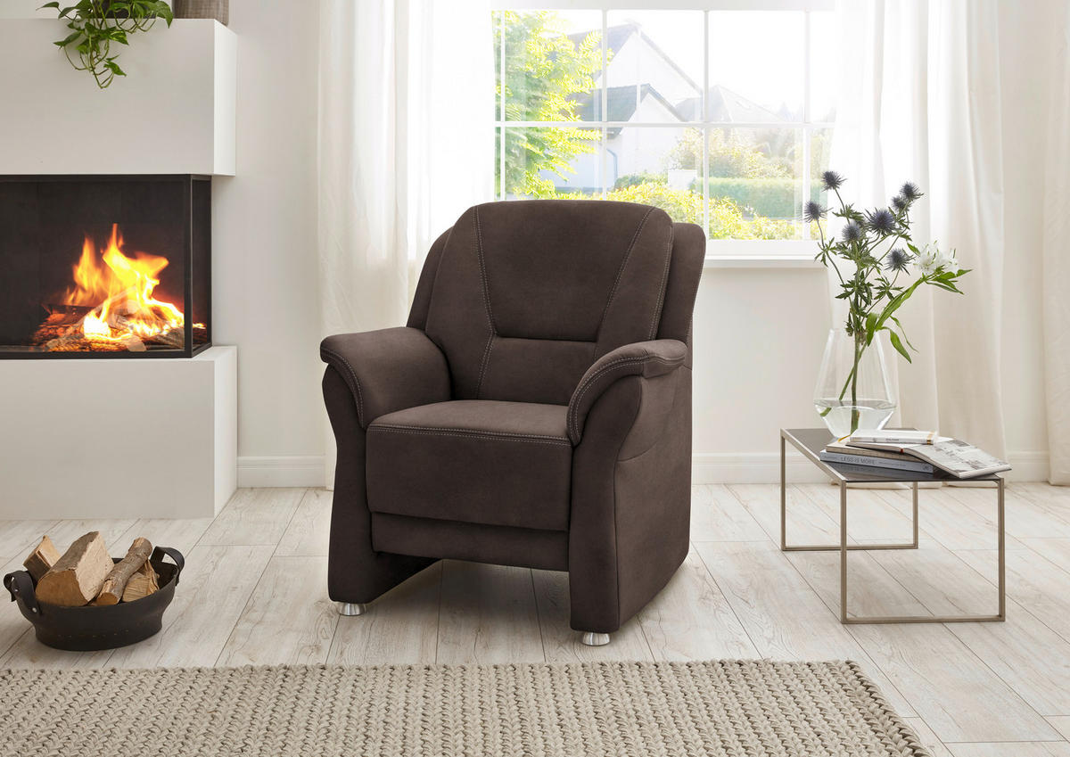 SESSEL in Mikrofaser Graubraun  - Graubraun/Beige, Konventionell, Textil/Metall (90/100/89cm) - Beldomo Comfort