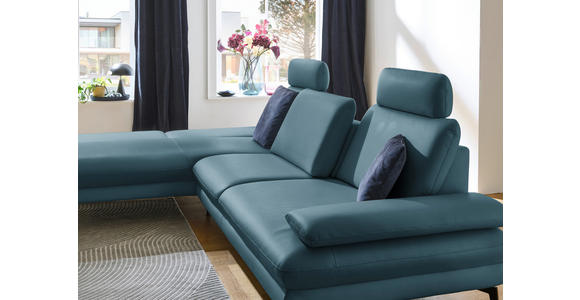 ECKSOFA in Echtleder Blau  195/308 cm  - Blau/Schwarz, Design, Leder/Metall (195/308cm) - Dieter Knoll