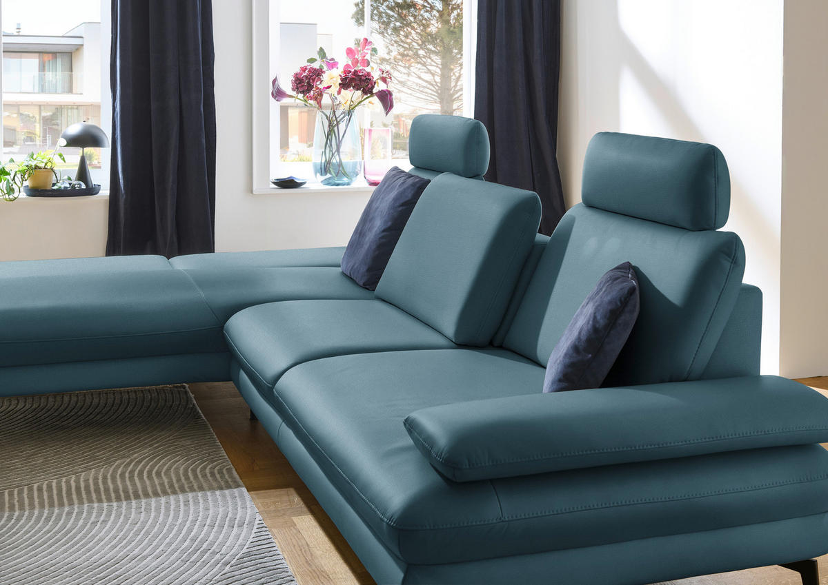 ECKSOFA in Echtleder Blau  - Blau/Schwarz, Design, Leder/Metall (195/308cm) - Dieter Knoll