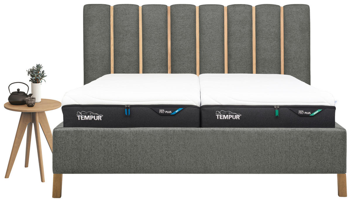 BETT MIT MATRATZEN SOFT+MEDIUM Matratze, Lattenrost Grau 180/200 cm  - Grau, KONVENTIONELL, Holz/Kunststoff (180/200cm) - Tempur