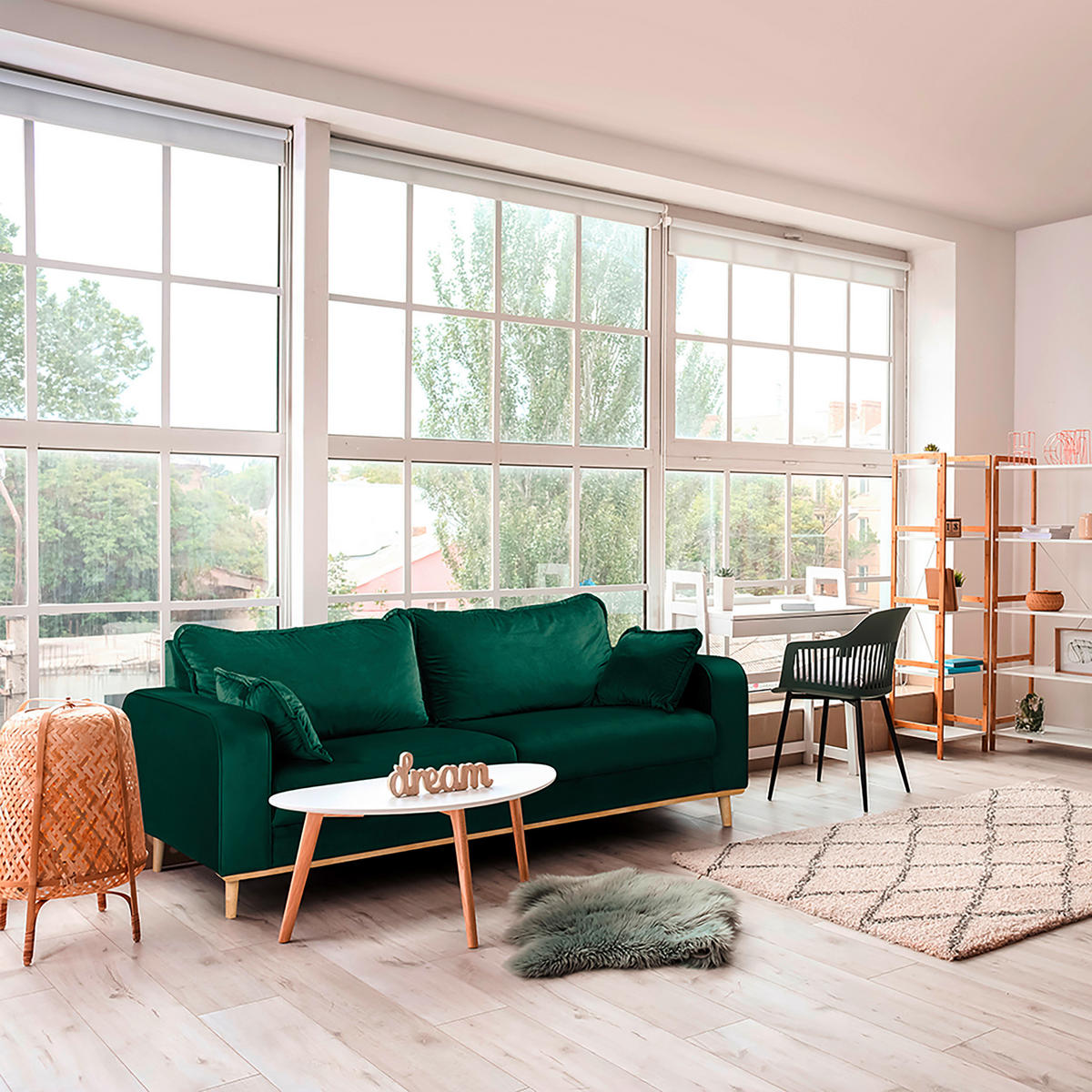 3-SITZER-SOFA Mikrofaser Grün  - Wengefarben/Grün, Design, Holz/Textil (193/86/87cm) - Livetastic