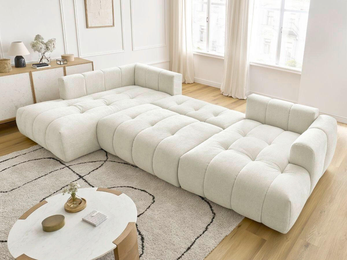 WOHNLANDSCHAFT  FUJI  Beige Leinenoptik  - Beige/Schwarz, MODERN, Kunststoff/Textil (204/377/160cm)