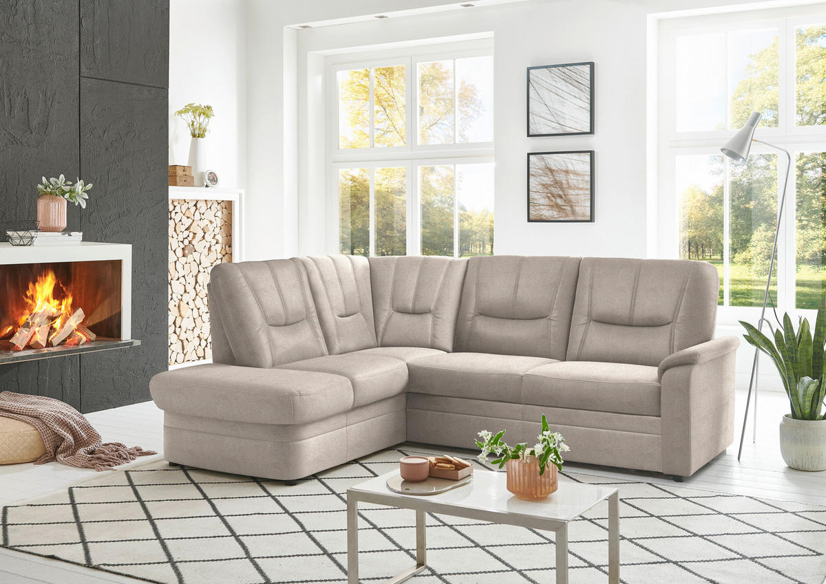 ECKSOFA Chenille Beige  - Beige/Schwarz, Konventionell, Kunststoff/Textil (185/235cm) - Beldomo Comfort