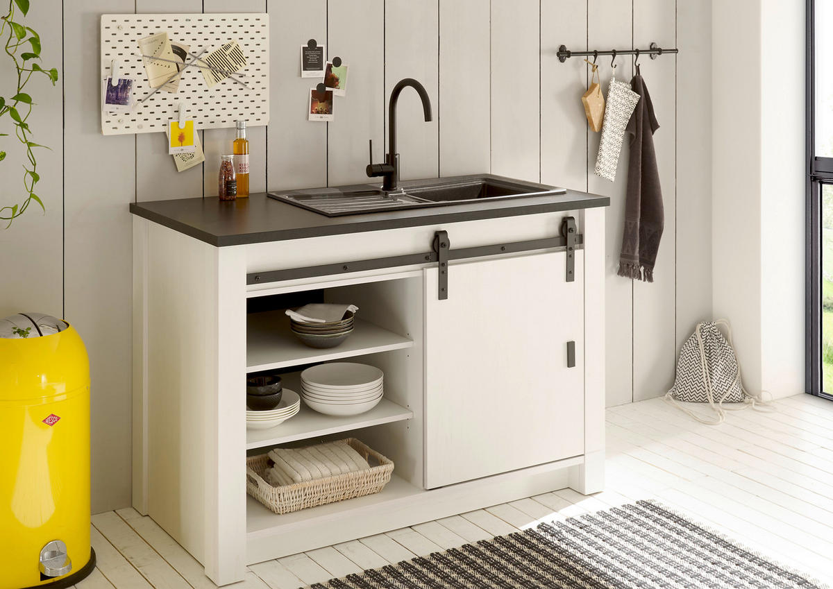 SPÜLENUNTERSCHRANK 133/93/64 cm  in Anthrazit, Weiß  - Anthrazit/Schwarz, Trend, Holzwerkstoff/Metall (133/93/64cm) - MID.YOU