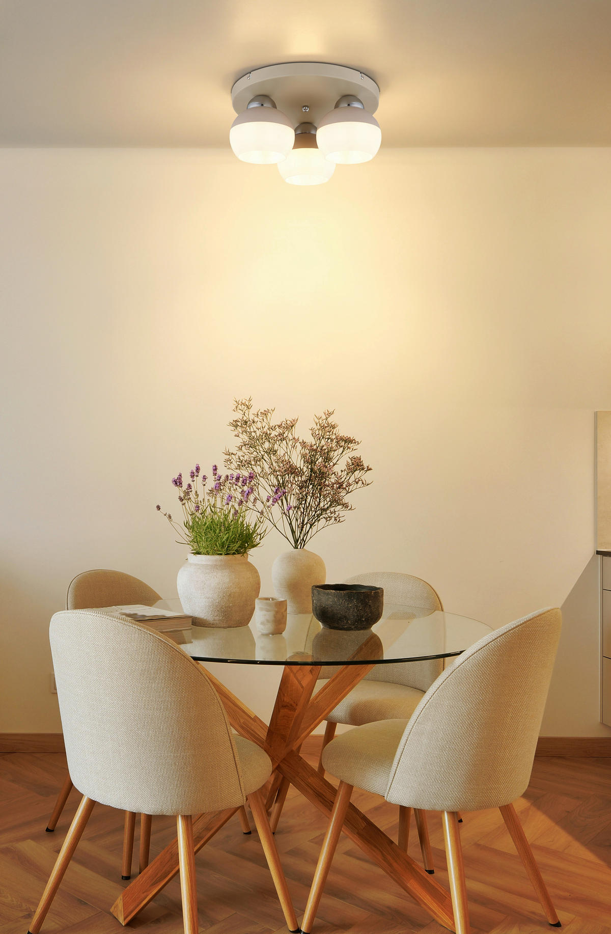 DECKENLEUCHTE  31,5/15,5 cm    - Sandfarben/Opal, Design, Glas/Metall (31,5/15,5cm) - Globo