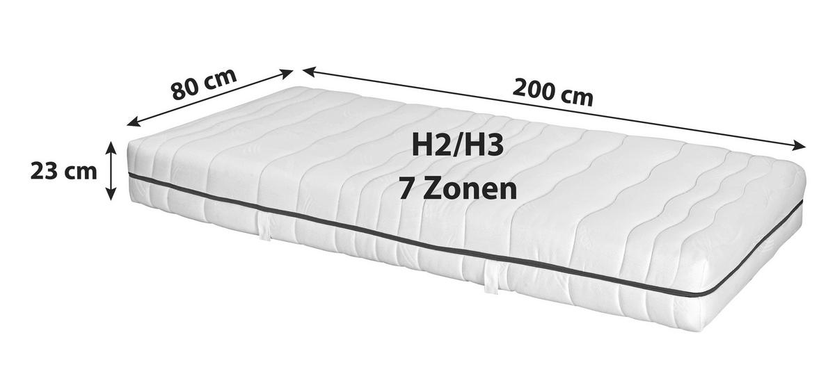 Komfortschaummatratze 80/200 cm, Höhe ca.: 23 cm, H2 + H3 = mittel + fest, 7-Zonen - Weiß, Basics, Textil (80/200cm) - Primatex