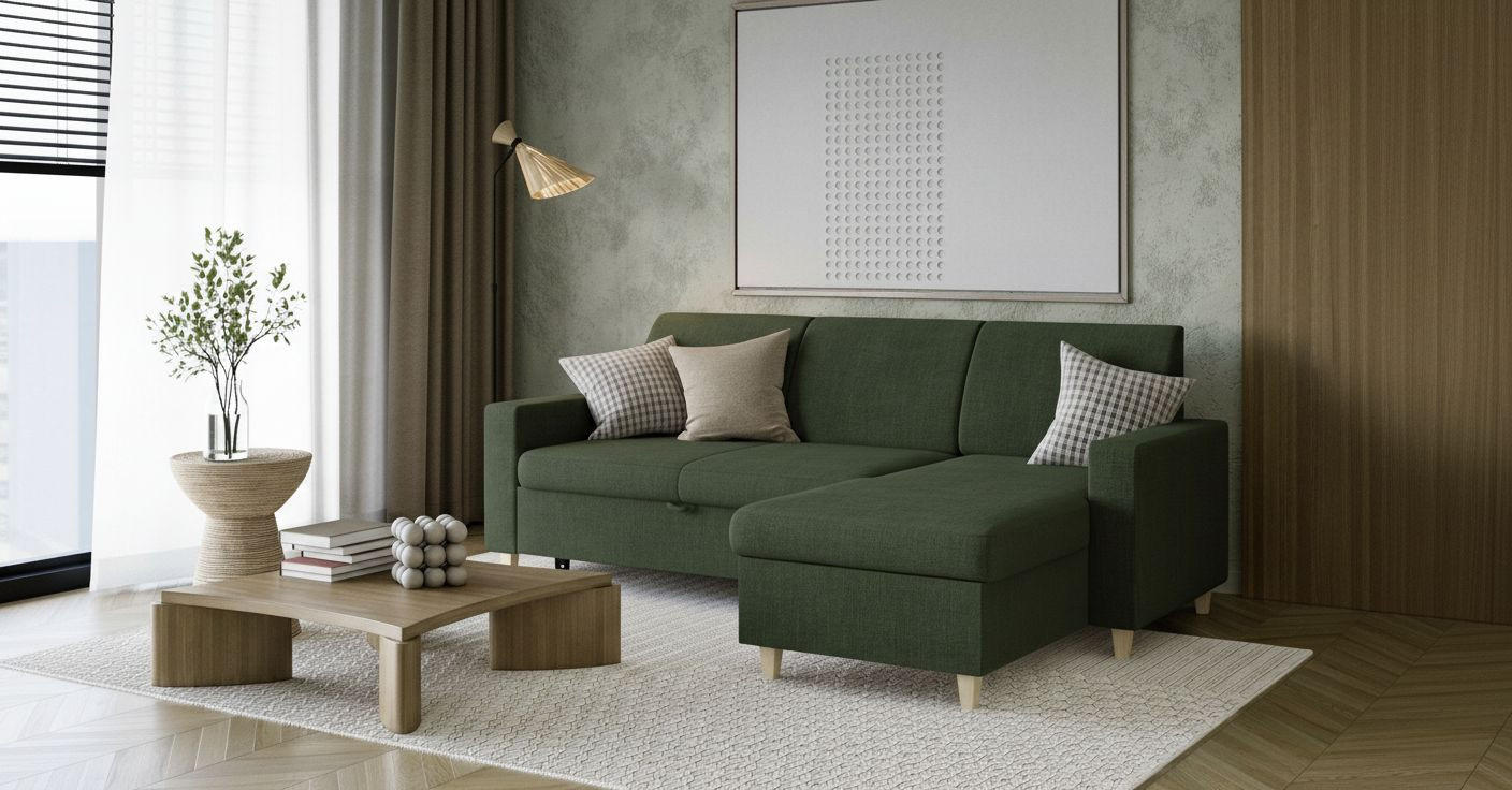 ECKSOFA Flachgewebe Grün  - Buchefarben/Grün, Design, Holz/Textil (227/156cm) - MID.YOU