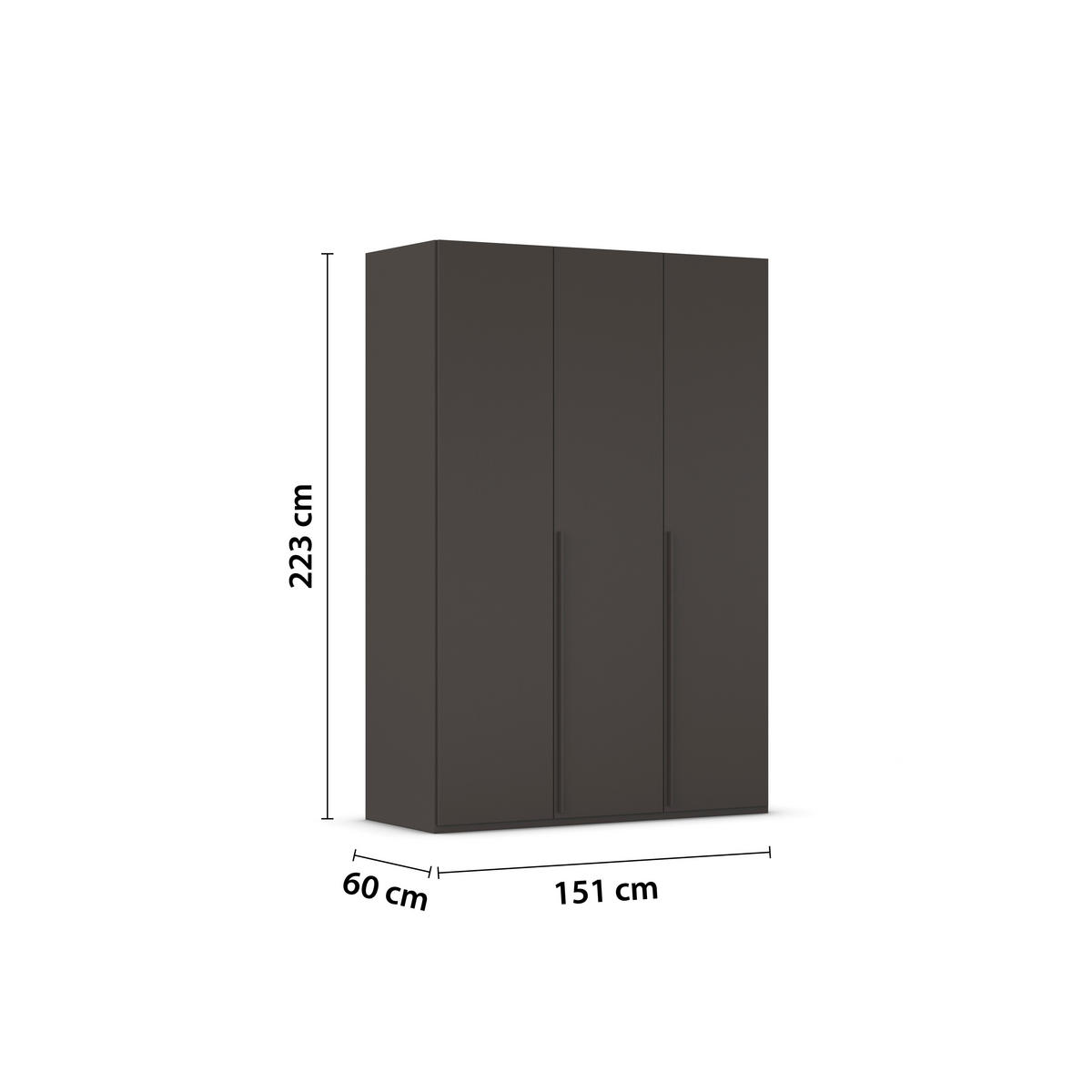 DREHTÜRENSCHRANK 151/223/60 cm 3-türig Graphitfarben  - Graphitfarben, Design, Holzwerkstoff/Metall (151/223/60cm) - home24