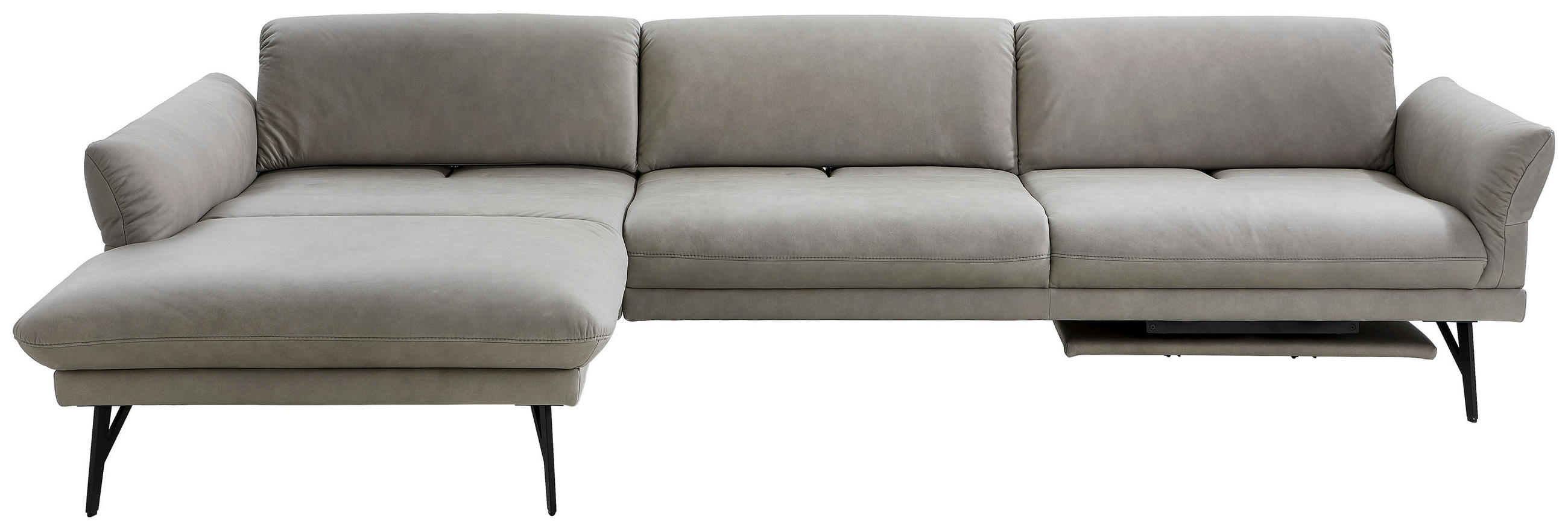 ECKSOFA Posh in Echtleder Grau  173/308 cm  - Anthrazit/Grau, Design, Leder/Metall (173/308cm) - Joop!
