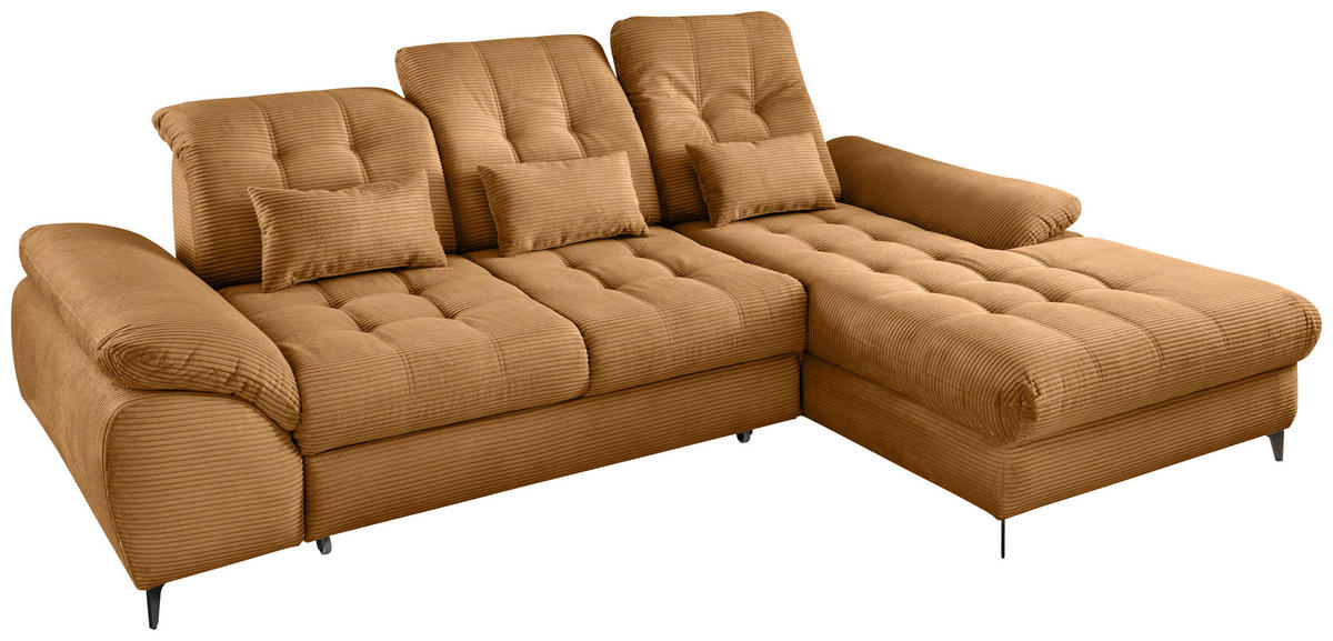 ECKSCHLAFSOFA in Cord Goldfarben  - Goldfarben/Schwarz, Modern, Textil/Metall (273/189cm) - Livetastic