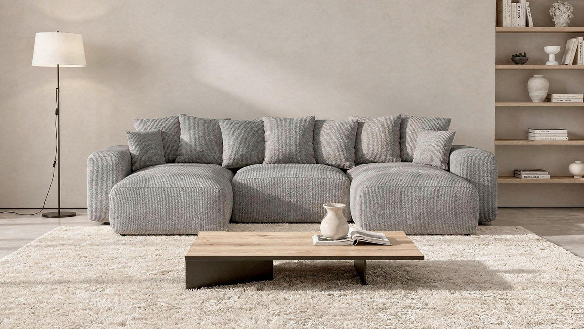 WOHNLANDSCHAFT Braun Cord  - Schwarz/Braun, Basics, Kunststoff/Textil (176/364/176cm) - Lomoco