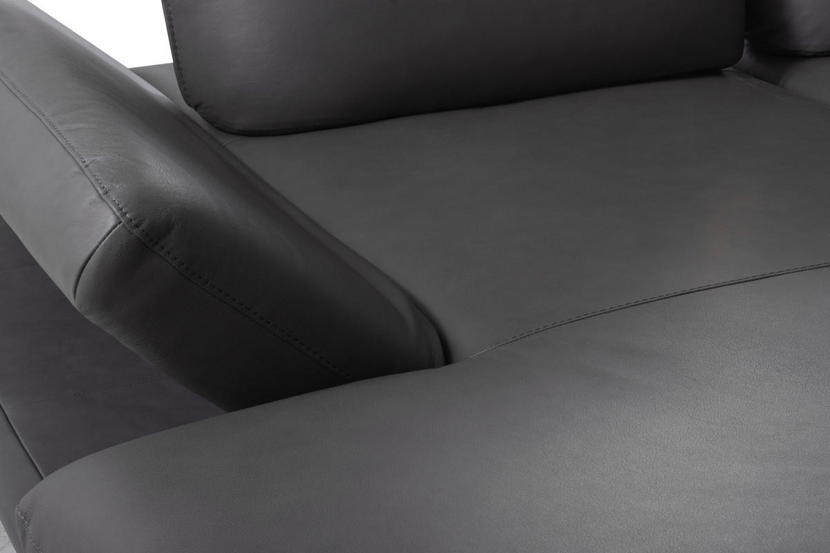 Colțar, piele, gri închis - gri închis/negru, Design, metal/piele (180/291cm) - Celina Home