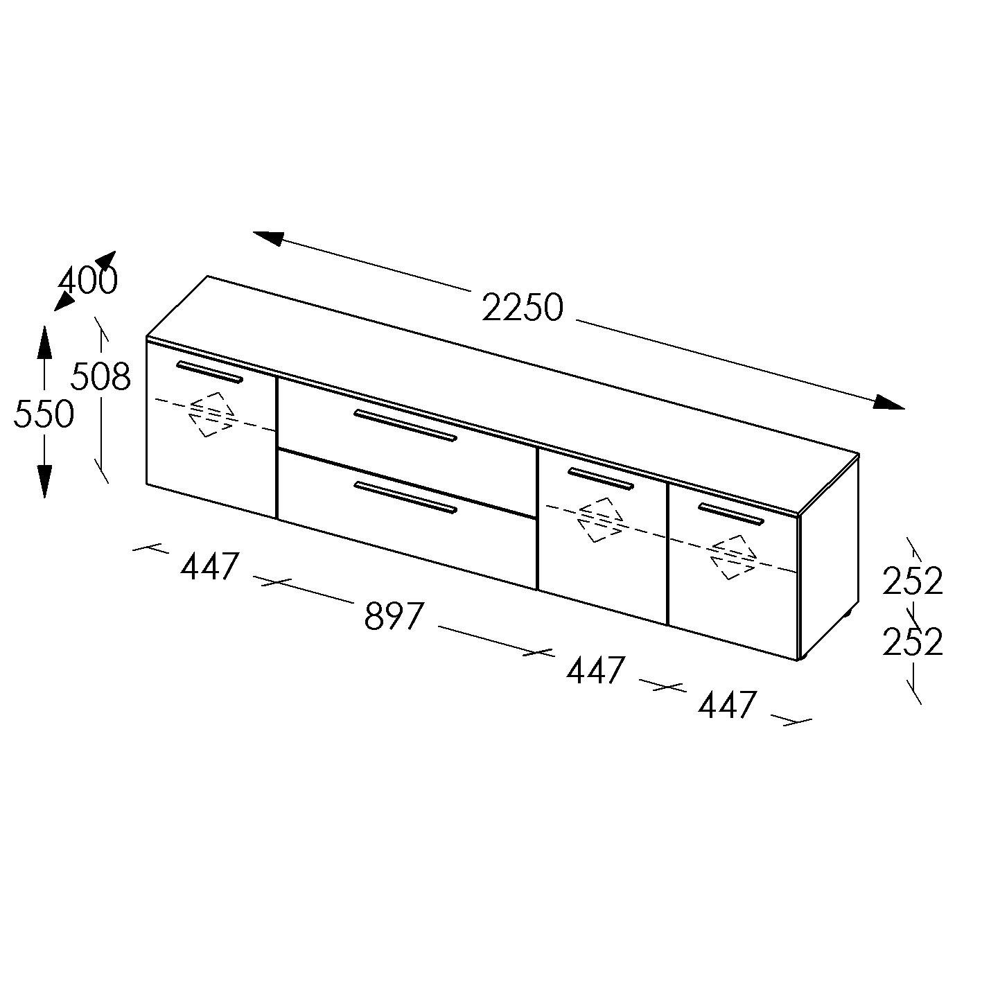 Thumbnail - Lowboard, Dunkelgrau, Metall, 2 Fächer, 1 Schubladen, 225x55x40 cm, Beimöbel erhältlich, stehend, Wohnzimmer, Wohnwände,...