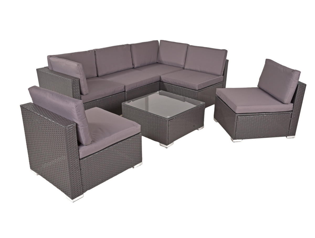 LOUNGEGARNITUR 7-teilig   265/218/75 cm Stahl  - Silberfarben/Schwarz, Basics, Glas/Kunststoff (265/218/75cm) - Gardenson