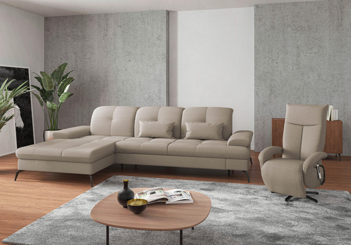 ECKSOFA in Flachgewebe Taupe  - Taupe/Schwarz, Konventionell, Textil/Metall (185/279cm) - Sit & More
