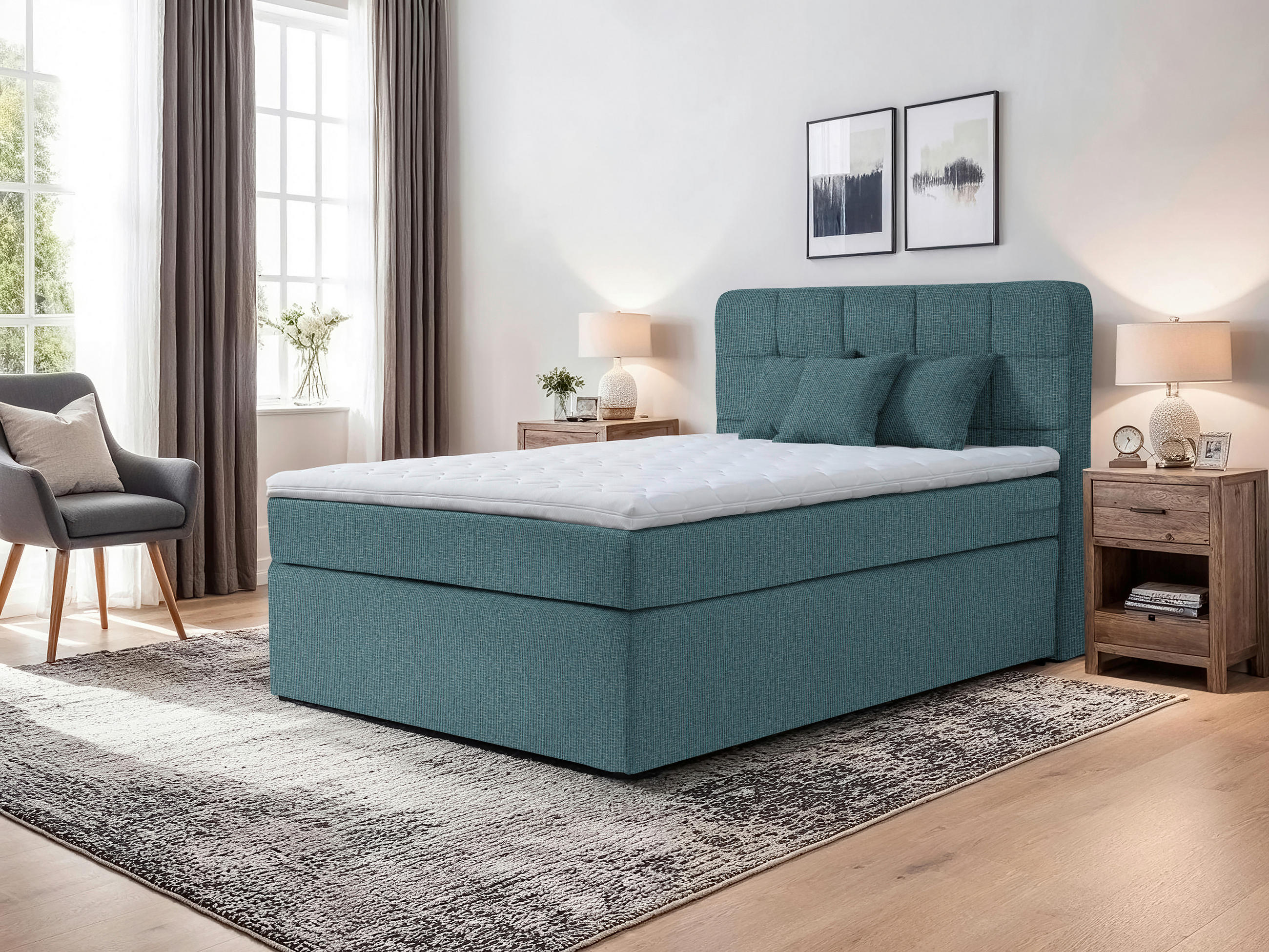 BOXSPRINGBETT 140/200 cm  in Petrol  - Petrol/Schwarz, Konventionell, Kunststoff/Textil (140/200cm) - Moderano