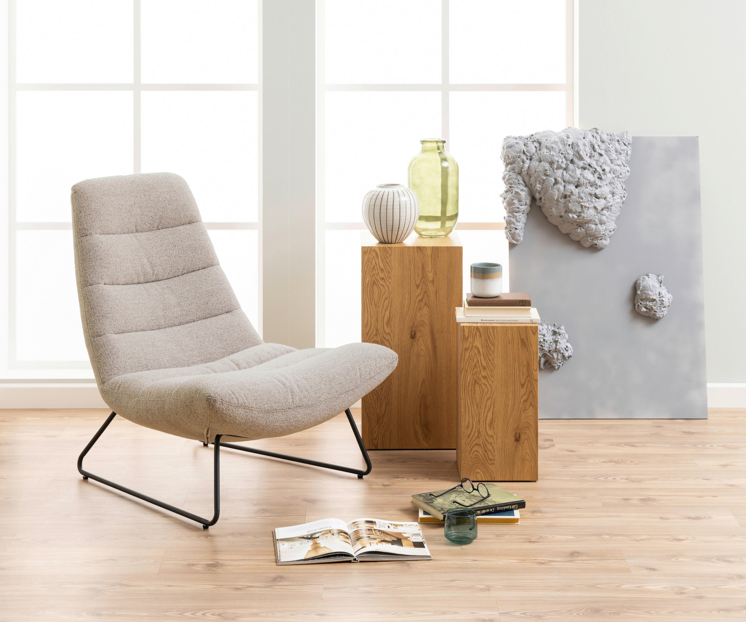 SESSEL Bouclé Beige    - Beige/Schwarz, Design, Textil/Metall (82,5/97/93cm) - Livetastic