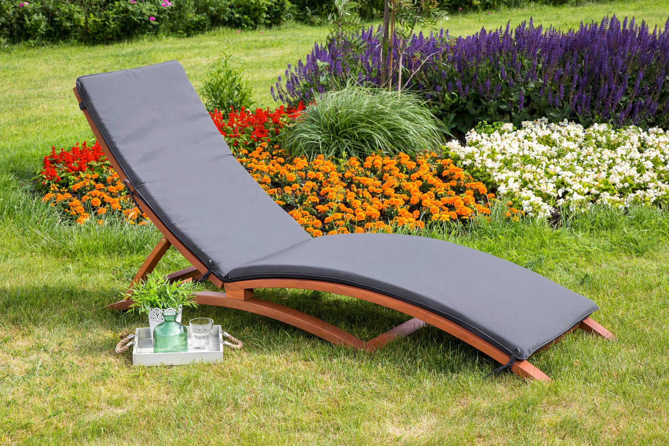 GARTENLIEGE 60/105/208 cm  - Eukalyptusholzfarben/Anthrazit, KONVENTIONELL, Holz/Textil (60/105/208cm) - Gardenson